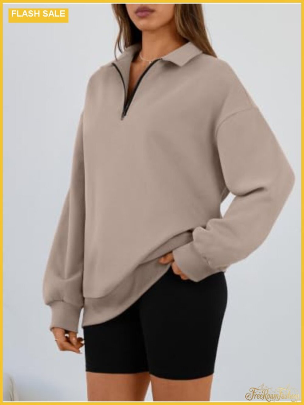 Oversized Half Zip Fleece Sweatshirt Cotton Blend Mock Neck Pullover - Picture 2 of 6